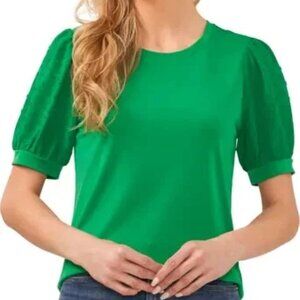 Cece green puff sleeve swiss dot blouse size Small